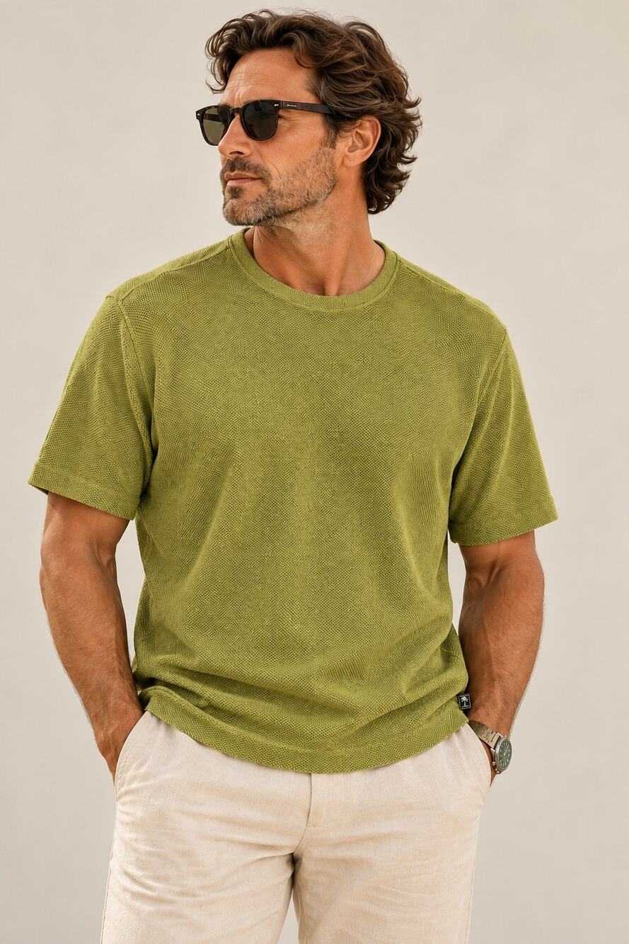 Tommy Bahama Mens XL Silk Cotton Textured Knit Shirt Green Crewneck Resort